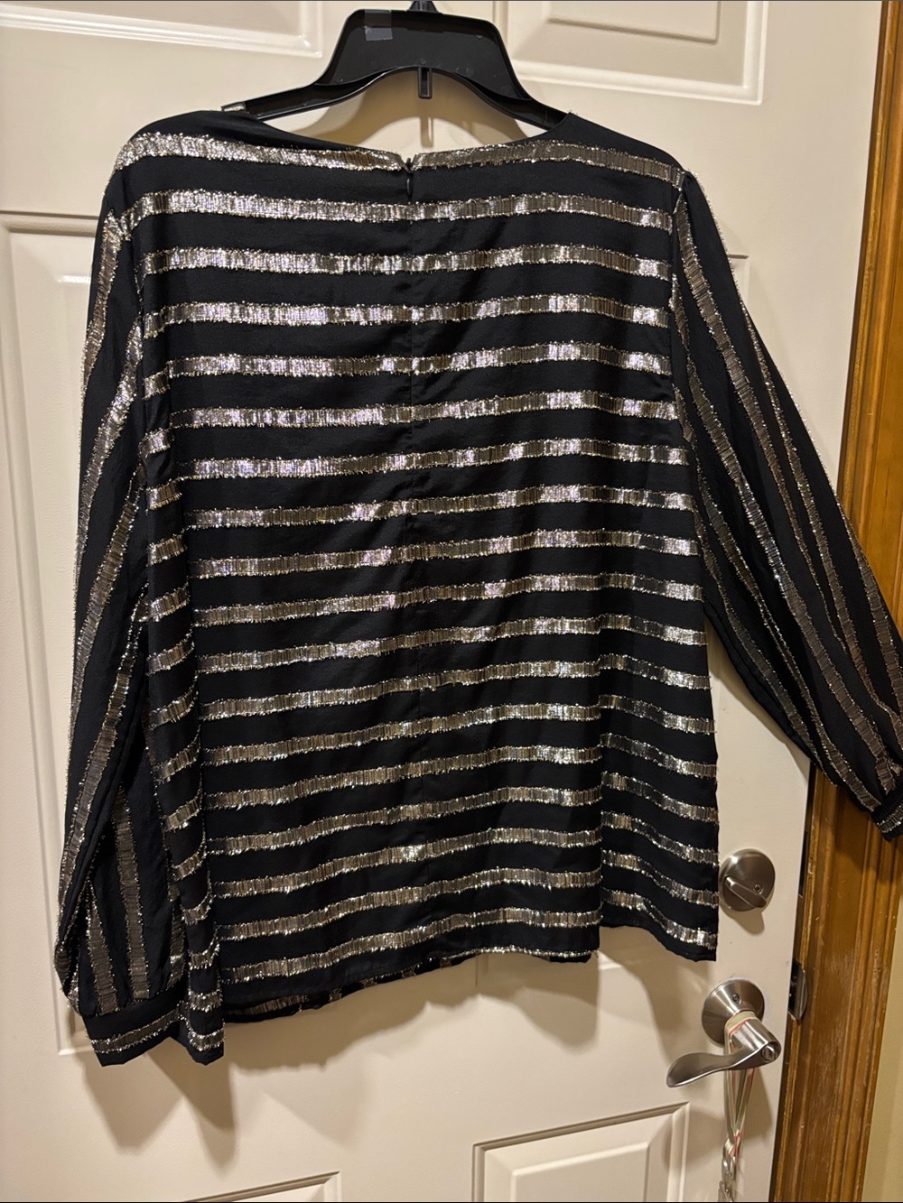 Alfani Black Top with Metallic Gold & Silver Stripes - Picture 3 of 4